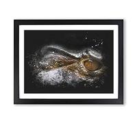 Alligator Watchful Eye Paint Splash Modern Art Framed Print | A2 Black Framed Wall Art | Ready to Hang | Modern Nature Picture | Living Room Bedroom Lounge Office