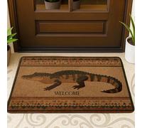 Alligator Welcome Doormat, Brown Crocodile Door Mat for Outdoor & Indoor Entry Rustic Decor, Rubber Waterproof Non-Slip Dust Absorbent Front Mats, Easy Clean 29x17 Inch