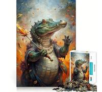 Alligator Wizard with Fire Staff Jigsaw Puzzle 1000 Piece Mental Fun Game No Gap Tight Fitting Design for Family Gatherings (50x75cm)