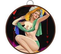 Allijune 1950s Pin Up Girls Tin Sign Welcome to Las Vegas Nevada Playing Cards Vintage Metal Tin Signs for Men Women Wall Art,Metal Sign Tin,Round Metal Tin Sign 6 X 6 Inch