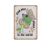Allijune Funky Pastel Frog and Mushroom Print - Find Your Place Decor 90s Fantasy, Mushroom Pastel Aesthe,Retro Style, Wall Decoration,tin Sign, Farmhouse Decoration, Gifts for Mom Dad, 12X16inch