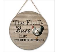 Allijune Funny Chicken Coop Sign The Fluffy Butt Hut Last One in is A Rotten Egg Tin Sign.Home Office Farmhouse Yard Garden Synthetic Wood 12 x 12 inches