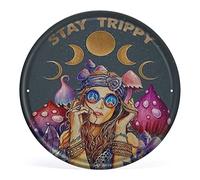 Allijune Hippie Girl and Mushroom Stay Trippy Little Hippie Sign,Vintage Style Round Tin Sign Wall Sign Wall Decor Gift for Mom, Dad, Friends Tin Sign 12X12 Inch