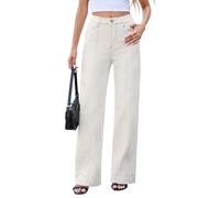 Allimy Womens High Waist Front Seamed High Rise Wide-Leg Jeans Straight Leg Loose Washed Long Full Length Jeans