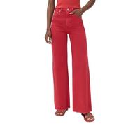 Allimy Women's Straight Leg Flare Jeans High Waisted Strechy Raw Hem Denim Pants, Bold Red, 10