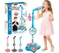 Allin-One Microphone Toy,5-in-1 Kid Star Microphone with Stand Bluetooth, Adjustable Height Kids Karaoke Microphones with Music&Light, for Christmas and Birthday Girls and Boy (Blue)