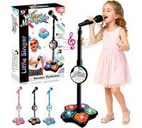 Allin-One Microphone Toy,5-in-1 Kid Star Microphone with Stand Bluetooth, Adjustable Height Kids Karaoke Microphones with Music&Light, for Christmas and Birthday Girls and Boy (Black)