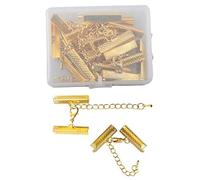 ALLinONE Ribbon End Clamp Crimps with Lobster Clasp and Extension Chain with Container for DIY Craft Jewelry Making (Gold, 25mm)