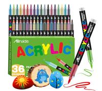 Allinside Acrylic Paint Pens 36 Colors, Soft Brush Tip Markers, Waterproof Non Toxic Art Pens for Rock Painting Wood Canvas Glass Ceramic Stone Fabric DIY Crafts