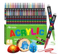 Allinside Acrylic Paint Pens 48 Colors, Soft Brush Tip Markers, Waterproof Non Toxic Art Pens for Rock Painting Wood Canvas Glass Ceramic Stone Fabric DIY Crafts