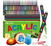 Allinside Acrylic Paint Pens 72 Colors, Soft Brush Tip Markers, Waterproof Non Toxic Art Pens for Rock Painting Wood Canvas Glass Ceramic Stone Fabric DIY Crafts