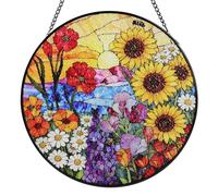 Allinside Stained Glass Sunflower, 8 Inch Stained Glass Suncatcher, Windows Hanging Flower Cross Christian Stained Glass Gift for Christian Easter Faith Gifts Religious Home Decor