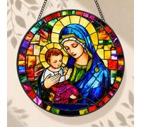Allinside Stained Glass Virgin Mary, 8 Inch Stained Glass Suncatcher, Windows Hanging Flower Cross Christian Stained Glass Gift for Christian Easter Faith Gifts Religious Home Decor