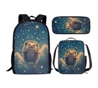 Allinterest Boys Girls School Backpack With Lunch Box Pencil Case Kids 3 In 1 Animal Book Bag Sets, Galaxy Hedgehog, 11in x 5.1in x 17.3in