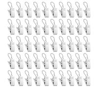 ALLisWE 50PCS Stainless Steel Curtain Hooks, Heavy-Duty Hook Clip Set, Light Hangers Wire Holders for Home Decorations, Bathroom, Shower Curtains, Photo Decors (Silver)