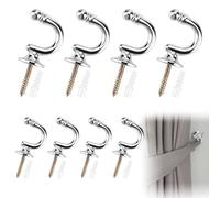 ALLisWE 8PCS Curtain Tie Backs Hooks Silver U Shaped Ball End Tie Back Hooks with Expansion Tubes Metal Wall Mounted Decorative Curtain Hold Backs Fixings for Curtains Keys Clothes Coat Hanger