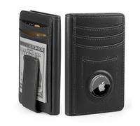 ALLIVE Airtag wallet for men- Genuine Leather Mens Wallet with Money Clip RFID Blocking Slim Billfold with Built-in AirTag Holder,9 Card Slots, Minimalist men wallet with Gift Box, Classic Black