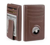 ALLIVE Airtag wallet for men- Genuine Leather Mens Wallet with Money Clip RFID Blocking Slim Billfold with Built-in AirTag Holder,9 Card Slots, Minimalist men wallet with Gift Box, Vintage Brown