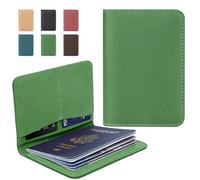 ALLIVE Genuine Leather Passport Holder Women Men, passport holder for travel Passport Wallets,Travel Must Haves Airport Essentials, Passport Cover Case Travel Gifts airtag, Style 2-Green