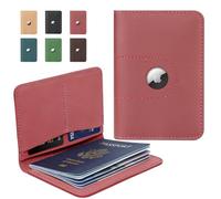 ALLIVE Genuine Leather Passport Holder Women Men, Passport Holder with Airtag, Travel Must Haves Airport Essentials, Passport Cover Case Travel Gifts, Hot Pink, Classic