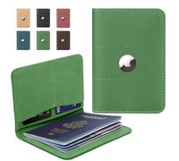 ALLIVE Genuine Leather Passport Holder Women Men, Passport Holder with Airtag, Travel Must Haves Airport Essentials, Passport Cover Case Travel Gifts, Green