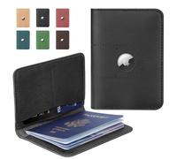ALLIVE Genuine Leather Passport Holder Women Men, Passport Wallets with Airtag Slot, Passport Cover Case Travel Gifts, Black, With Airtag Holes