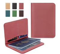ALLIVE Genuine Leather Passport Holder Women Men, Passport Wallets with Airtag Slot, Passport Cover Case Travel Gifts, Pink, Without Airtag Holes