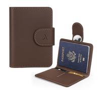 ALLIVE Passport Holder for Travel, Rfid Passport Holder for Women & Men, Genuine Leather Passport Cover Travel Wallet with AirTag Hidden, Airport Essentials, Travel Must Haves Gifts (Coffee Brown)