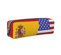ALLiYa American Spain Flag Leather Pencil Case Art Utensils Storage Bag Makeup Pouch