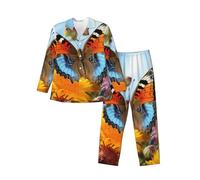 Alliya Beautiful Summer Butterfly Men'S Long-Sleeved Pajama Set Nighttime Sleep Relax Travel Lazy Weekend Two Piece Sets Black