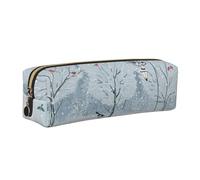Alliya Birds in The Park On A Snowy Day Leather Pencil Case Art Utensils Storage Bag Makeup Pouch