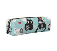 ALLiYa Black and White Cats Leather Pencil Case Art Utensils Storage Bag Makeup Pouch