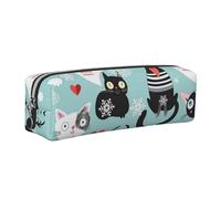 ALLiYa Black and White Cats Leather Pencil Case Art Utensils Storage Bag Makeup Pouch
