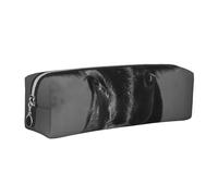 ALLiYa Black White Cow Leather Pencil Case Art Utensils Storage Bag Makeup Pouch