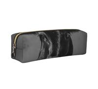ALLiYa Black White Cow Leather Pencil Case Art Utensils Storage Bag Makeup Pouch