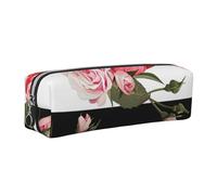 ALLiYa Black White Striped Flowers Leather Pencil Case Art Utensils Storage Bag Makeup Pouch