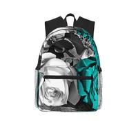 ALLiYa Black White Teal Gray Rose Flowers Casual Backpack Classic Style Backpack With Large Capacity