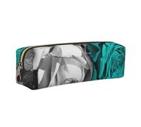 ALLiYa Black White Teal Gray Rose Flowers Leather Pencil Case Art Utensils Storage Bag Makeup Pouch