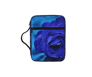 Alliya Blue Rose Blooms Bible Storage Bag Bible Carrying Case with Handle and Zippered Pocket