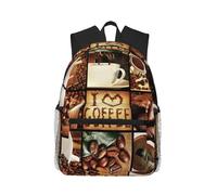ALLiYa Coffee Collage Casual Backpack Classic Style Backpack With Large Capacity