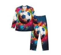 Alliya Colorful Football Men'S Long-Sleeved Pajama Set Nighttime Sleep Relax Travel Lazy Weekend Two Piece Sets Black