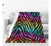 Alliya Colorful Rainbow Zebra Multi Size Ultra Soft Flannel Blanket (Vertical Style) Home Rest Office Nap