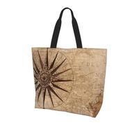 ALLiYa Compass Map Shoulder Bag Reusable Grocery Bags Tote Bags