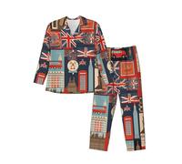 ALLiYa England Symbols Men'S Long-Sleeved Pajama Set Nighttime Sleep Relax Travel Lazy Weekend Two Piece Sets Black