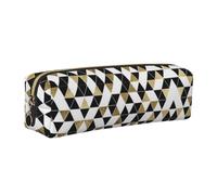 ALLiYa Fashion Modern Black White Gold Triangles Leather Pencil Case Art Utensils Storage Bag Makeup Pouch