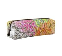 ALLiYa Four Seasons Spring Tree Leather Pencil Case Art Utensils Storage Bag Makeup Pouch
