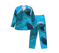 Alliya Happy Dolphin Men'S Long-Sleeved Pajama Set Nighttime Sleep Relax Travel Lazy Weekend Two Piece Sets Black