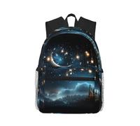 ALLiYa Nightsky Hanging Moon Stars Casual Backpack Classic Style Backpack With Large Capacity