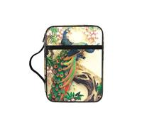 Alliya Oriental Peacock On Flower Tree Bible Storage Bag Bible Carrying Case with Handle and Zippered Pocket