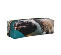 ALLiYa Penguin Swimming in The Ocean Leather Pencil Case Art Utensils Storage Bag Makeup Pouch